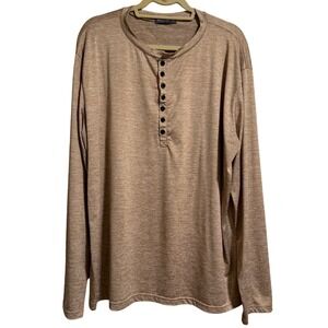 MLANM Mens Henley Shirt Long Sleeve Tan Space Dye 2XL Button Neck Casual